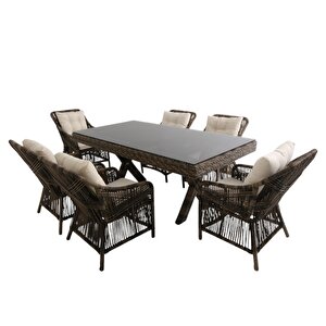Bossa | Rattan Bahçe Masa Takımı | 100x200 6 Kişilik Bahçe Mobilyası