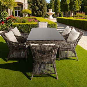 Bossa | Rattan Bahçe Masa Takımı | 100x200 6 Kişilik Bahçe Mobilyası