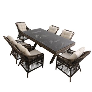 Bossa | Rattan Bahçe Masa Takımı | 100x200 6 Kişilik Bahçe Mobilyası