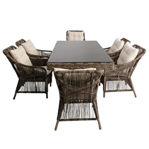 Bossa | Rattan Bahçe Masa Takımı | 100x200 6 Kişilik Bahçe Mobilyası