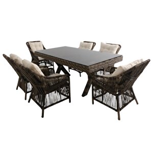 Bossa | Rattan Bahçe Masa Takımı | 100x200 6 Kişilik Bahçe Mobilyası