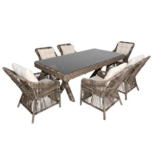 Bossa | Rattan Bahçe Masa Takımı | 100x200 6 Kişilik Bahçe Mobilyası