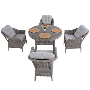 Spark Nova 110 Cm Rattan Yuvarlak Minderli Bahçe Masa Takımı