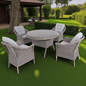 Spark Nova 110 Cm Rattan Yuvarlak Minderli Bahçe Masa Takımı