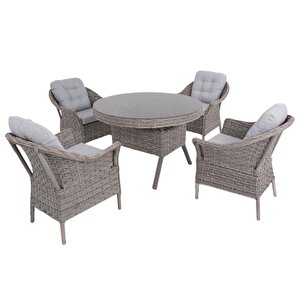 Spark Nova 110 Cm Rattan Yuvarlak Minderli Bahçe Masa Takımı