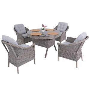 Spark Nova 110 Cm Rattan Yuvarlak Minderli Bahçe Masa Takımı