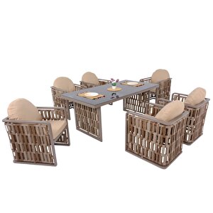Talia | Rattan Bahçe Masa Takımı | 100x200 6 Kişilik Bahçe Mobilyası
