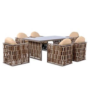 Talia | Rattan Bahçe Masa Takımı | 100x200 6 Kişilik Bahçe Mobilyası