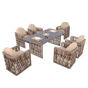 Talia | Rattan Bahçe Masa Takımı | 100x200 6 Kişilik Bahçe Mobilyası