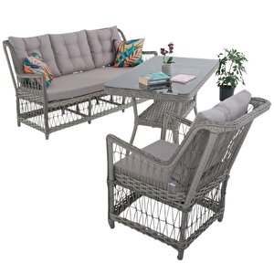 Lavida Bahçe Oturma Takımı | Rattan Bahçe Balkon Takımı |  3+1+1 Ve Sehpa