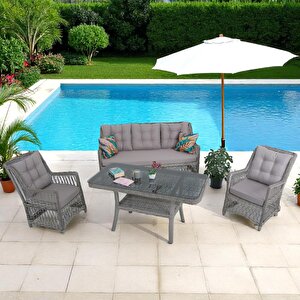 Lavida Bahçe Oturma Takımı | Rattan Bahçe Balkon Takımı |  3+1+1 Ve Sehpa