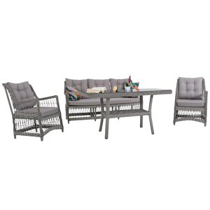 Lavida Bahçe Oturma Takımı | Rattan Bahçe Balkon Takımı |  3+1+1 Ve Sehpa