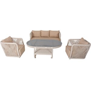 Psine | Üçlü Rattan Bahçe Oturma Grubu | 3+1+1+sehpalı Bahçe Takımı
