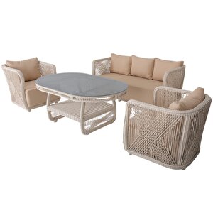 Psine | Üçlü Rattan Bahçe Oturma Grubu | 3+1+1+sehpalı Bahçe Takımı