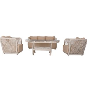 Psine | Üçlü Rattan Bahçe Oturma Grubu | 3+1+1+sehpalı Bahçe Takımı