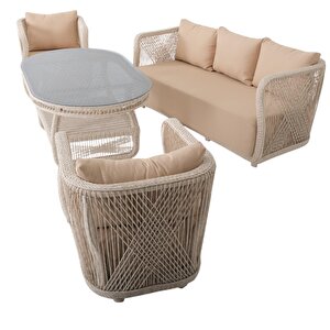 Psine | Üçlü Rattan Bahçe Oturma Grubu | 3+1+1+sehpalı Bahçe Takımı
