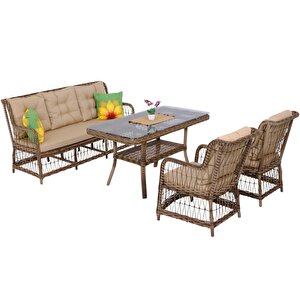Lavida Bahçe Oturma Takımı | Rattan Bahçe Balkon Takımı |  3+1+1 Ve Sehpa
