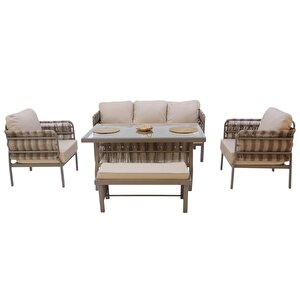 Liora | Üçlü Rattan Bahçe Oturma Grubu | 3+1+1+sehpalı Bahçe Takımı