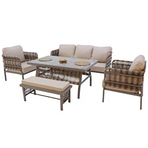 Liora | Üçlü Rattan Bahçe Oturma Grubu | 3+1+1+sehpalı Bahçe Takımı