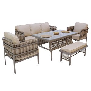 Liora | Üçlü Rattan Bahçe Oturma Grubu | 3+1+1+sehpalı Bahçe Takımı