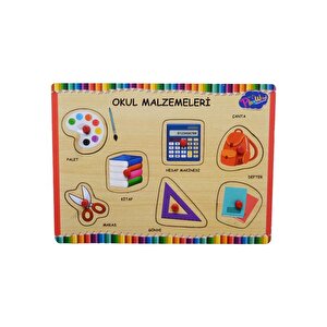 Playwood Ahşap Tutmalı Okul Malzemeleri Puzzle Ony196/197