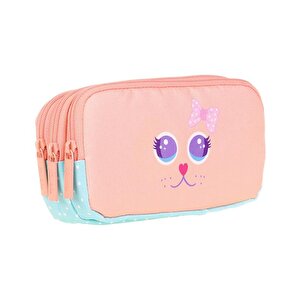Kids 3 Bölmeli Kalem Çantası Cute Face Cat L8142