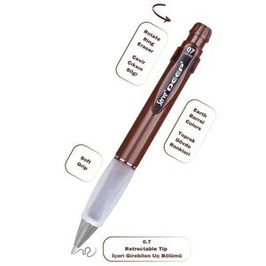 Deep Mekanik Kurşun Kalem 07mm Grip Ve Silgi Yedekli Kahverengi
