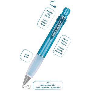 Deep Mekanik Kurşun Kalem 07mm Grip Ve Silgi Yedekli Set Okyanus Mavisi
