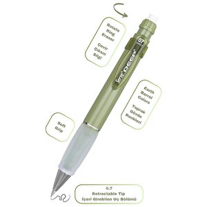 Deep Mekanik Kurşun Kalem 07mm Grip Ve Silgi Yedekli Set Yaprak Yeşili