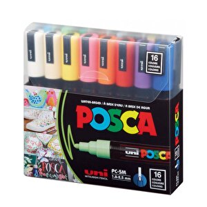 Uni Posca Su Bazlı Marker Seti 16lı Karışık Renkler 1.8 2.5mm Pc5m