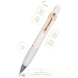 Deep Mekanik Kurşun Kalem 07mm Grip Ve Silgi Yedekli Set Fildişi