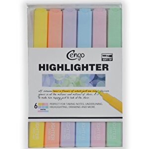 Kare Tipi Highlighter Fosforlu Kalem Pastel Renkler 6lı Set Cgo401