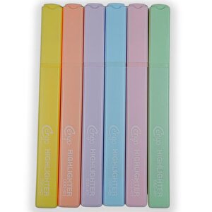 Kare Tipi Highlighter Fosforlu Kalem Pastel Renkler 6lı Set Cgo401