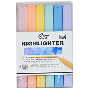 Kare Tipi Highlighter Fosforlu Kalem Candy Renkler 6lı Set Cgo701