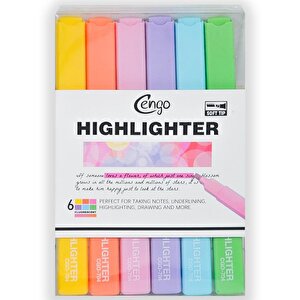 Kare Tipi Highlighter Fosforlu Kalem Fluorescent Renkler 6lı Set Cgo704