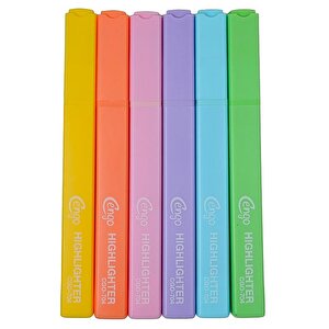 Kare Tipi Highlighter Fosforlu Kalem Fluorescent Renkler 6lı Set Cgo704