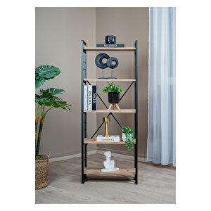 ̇ Ahşap Raflı 5 Katlı Kitaplık Metal Gövde Dekoratif Çok Amaçlı Düzenleyici