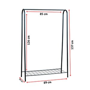 Uyan Ev Ürünleri̇ Elit 1 Siyah Metal Raflı Elbise Askısı Ayaklı Askılık Konfeksiyon Askılık