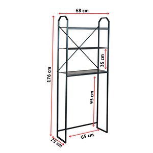 Uyan Ev Ürünleri̇ Çamaşır Makine Üstü Raf Metal Siyah 3 Raflı Dekoratif Banyo Düzenleyici