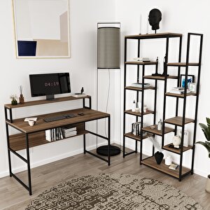 Trendy Masa Ve Zen Kitaplık Seti Siyah - Kahverengi