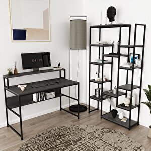 Trendy Masa Ve Zen Kitaplık Seti Siyah Antrasit