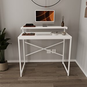 Nily Monitör Rafı Ayarlanabilir Çalışma Masası Beyaz-Beyaz