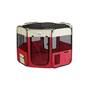 Pet Park Oyun Alanı, Köpek Çiti, Doğum Evi Krem Kırmızı 91x91x54 Cm