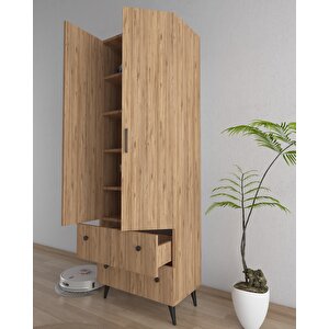Safir Meşe 2 Kapaklı 2 Çekmeceli Çok Amaçlı Dolap