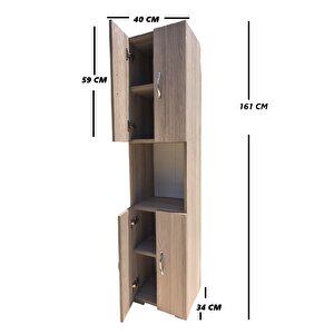 Dört Kapaklı 4 Raflı Dolap 34,5 X 40 X 161