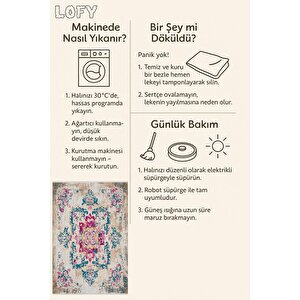 Pamuk Tabanlı Kaymaz Halı – Mavi; Pembe; Bej – Oriental Desen, Makinede Yıkanabilir, Kolay Temizlenebilir, Toz Ve Tüy Tutmaz, Evcil Hayvan Dostu