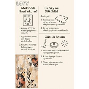 Pamuk Dokuma Taban Halı – Bej; Siyah; Kahverengi; Turuncu – Floral Desen, Makinede Yıkanabilir, Kolay Temizlenebilir, Toz Ve Tüy Tutmaz, Kaymaz, Evcil Hayvan Dostu