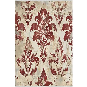 Pamuk Tabanlı Kaymaz Halı – Kırmızı; Bej – Damask Desen, Makinede Yıkanabilir, Kolay Temizlenebilir, Toz Ve Tüy Tutmaz, Evcil Hayvan Dostu 200x220 cm