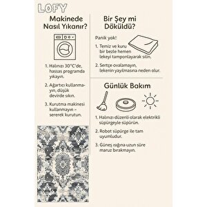Pamuk Tabanlı Kaymaz Halı – Siyah; Gri; Krem – Oriental Desen, Makinede Yıkanabilir, Kolay Temizlenebilir, Toz Ve Tüy Tutmaz, Evcil Hayvan Dostu