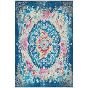 Yıkanabilir Halı – Mavi; Pembe; Sarı; Krem – Geleneksel Desen, Pamuk Dokuma Taban, Makinede Yıkanabilir, Kolay Temizlenebilir, Toz Ve Tüy Tutmaz, Kaymaz, Evcil Hayvan Dostu 120x270 cm